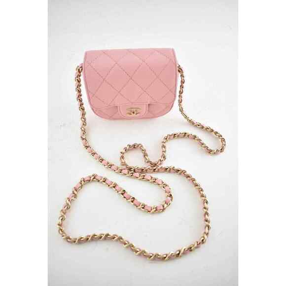 Chanel 22C Pink Caviar Mini Clutch With Chain Gold Card Shoulder Crossbody Bag - Picture 5 of 12